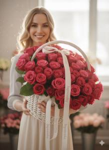 51 Красная роза в корзине