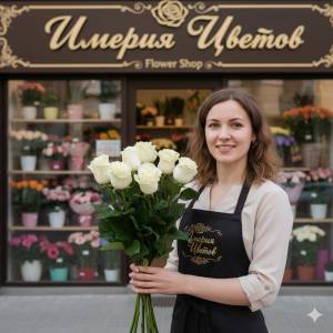 7 белых роз под ленту