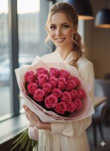 Моно букет из 21 розовых роз
