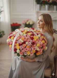 151 кустовая Роза в корзине
