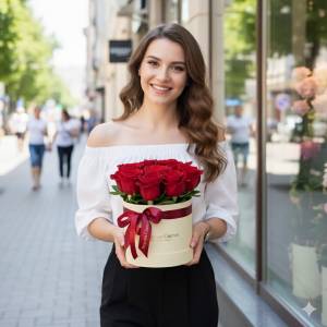 9 красных роз в коробке