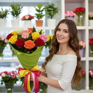 7 роз микс в упаковке