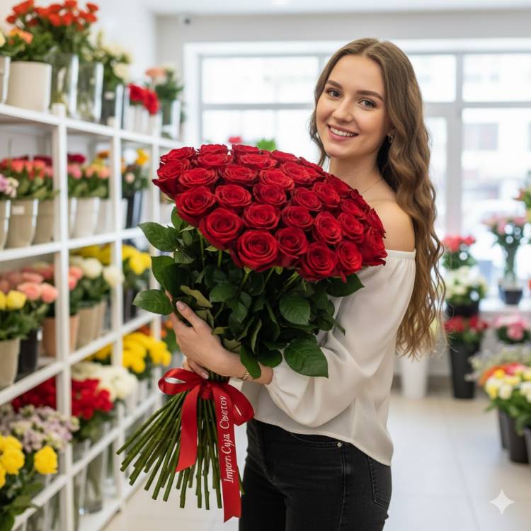 Букет из 15 красных роз 100 см Букет из 15 красных роз 100 см