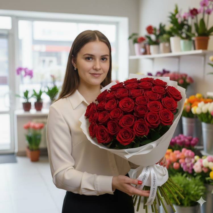 Букет из 25 красных роз 60 см Букет из 25 красных роз 60 см