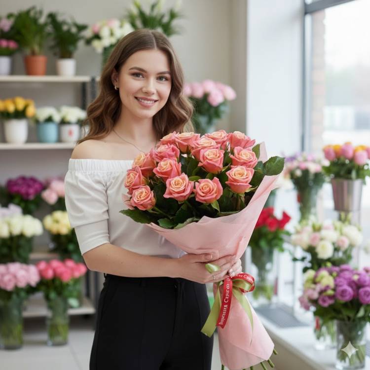 Букет из 15 розовых роз 100 см Букет из 15 розовых роз 100 см