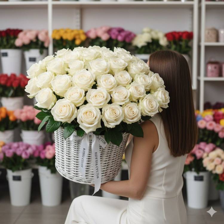 Белые розы в корзине Белые розы в корзине