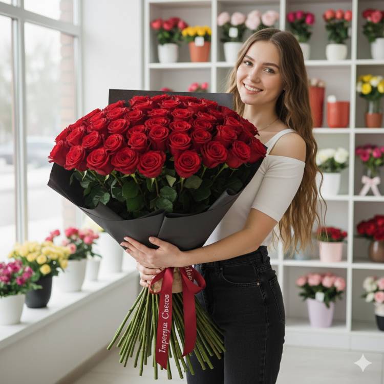 Букет из 25 красных роз (60см) Букет из 25 красных роз (60см)