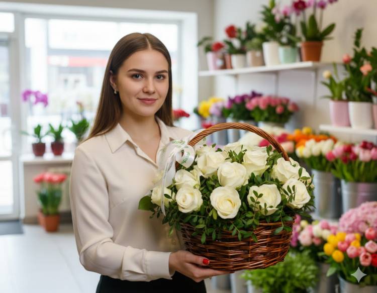 25 роз с зеленью в корзине 25 роз с зеленью в корзине